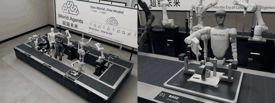 Humanoid robots and manipulators work together on fan assembly