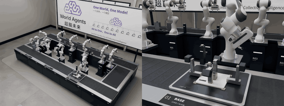 Ten homogeneous robot arms assemble a fan